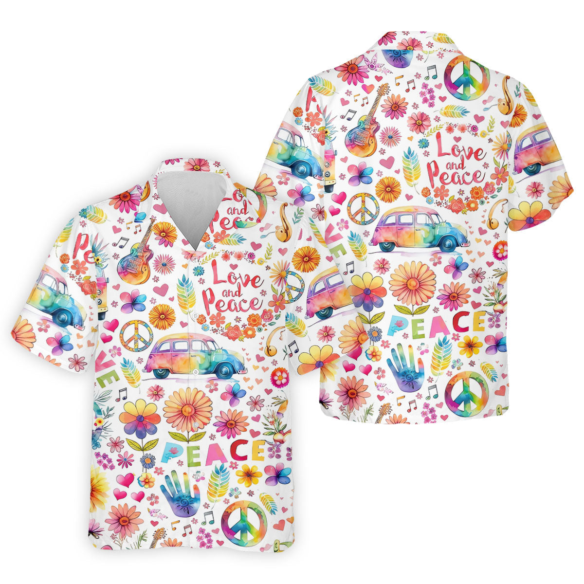Retro Love Peace Van Floral Hawaiian Golf Shirt, Men's Golf Shirt, Printed Golf Shirts