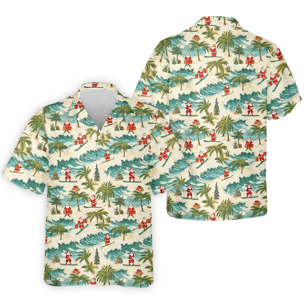 Christmas Santa Surfing Tropical Hawaiian Golf Shirt, Golf Shirts For Men, Printed Golf Shirts