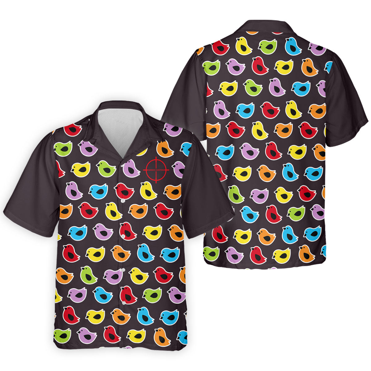 Black Colorful Birdie Hunting Golf Polo Shirt, Men's Golf Shirt, Golf Polo Shirts For Men