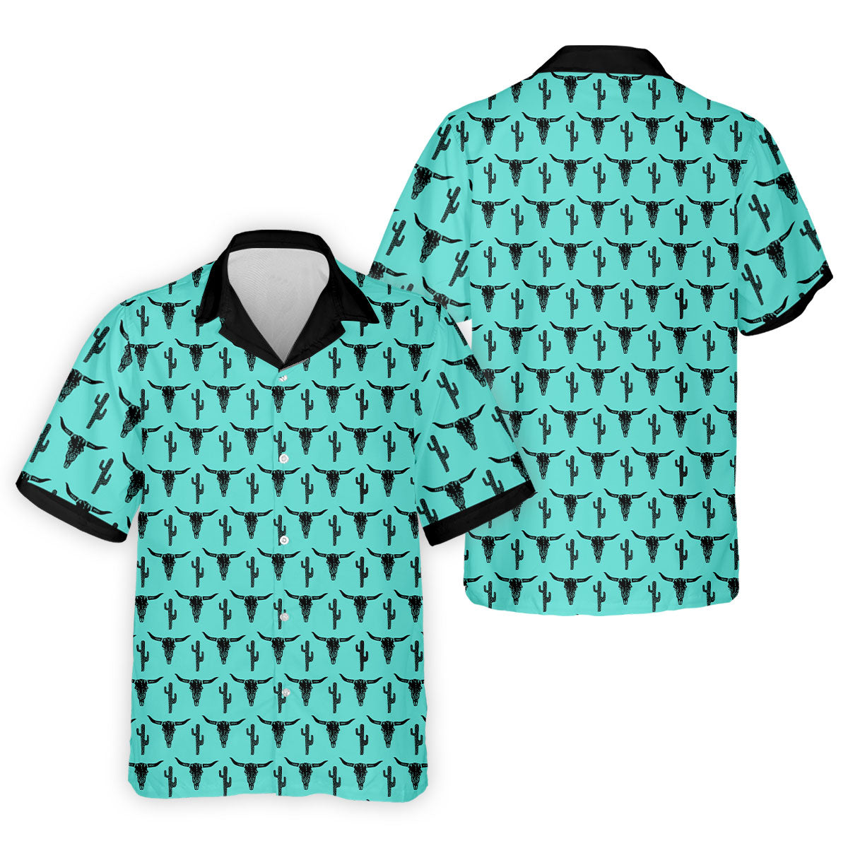 Longhorn Cow Skull Western Theme Peacock Blue Golf Tops For Men, Polo Shirts For Men, Golf Shirts For Men