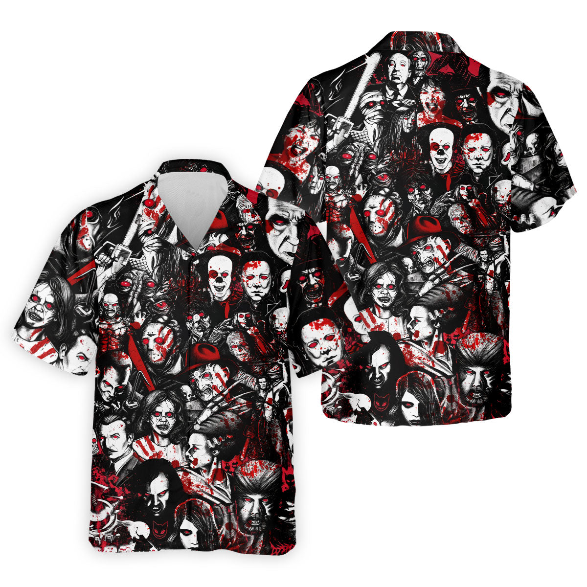 Horror Character Pattern Golf Polo Shirt, Golf Apparel For Men, Mens Polo Halloween Shirts