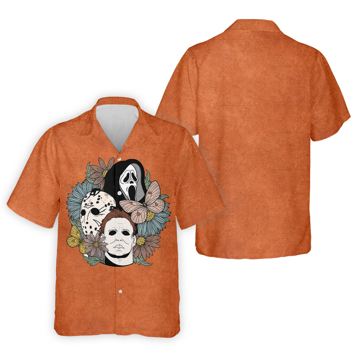 Floral Horror Mask Trio Halloween Golf Polo Shirt, Men's Golf Shirt, Mens Golf Apparel