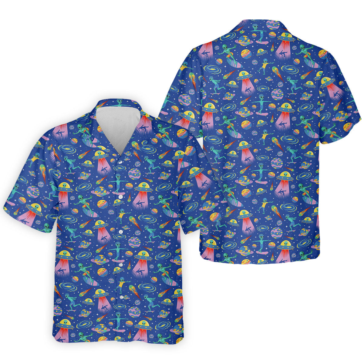 Surfing Alien Space Galaxy Hawaiian Golf Shirt, Hawaiian Golf Shirt, Golf Shirts For Men