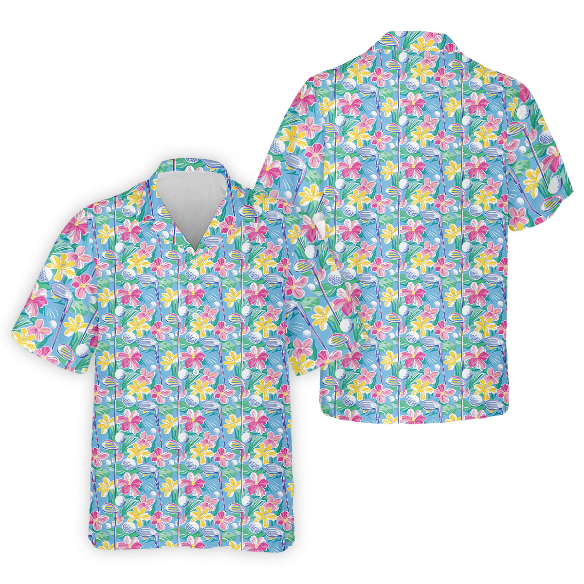 Tropical Floral Golf Clubs Hawaiian Golf Polo Shirt, Men's Golf Shirt, Golf Apparel For Men