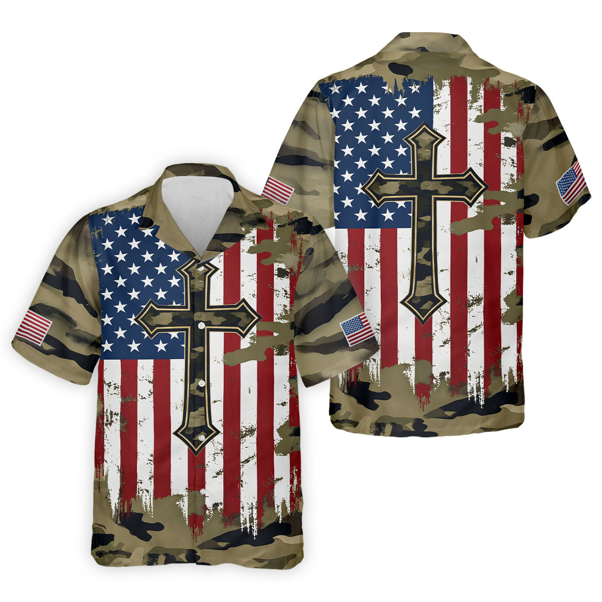 Faith Cross Green Camouflage US 250th Anniversary Golf Shirt, Patriotic Golf Shirt, Golf Shirts For Men