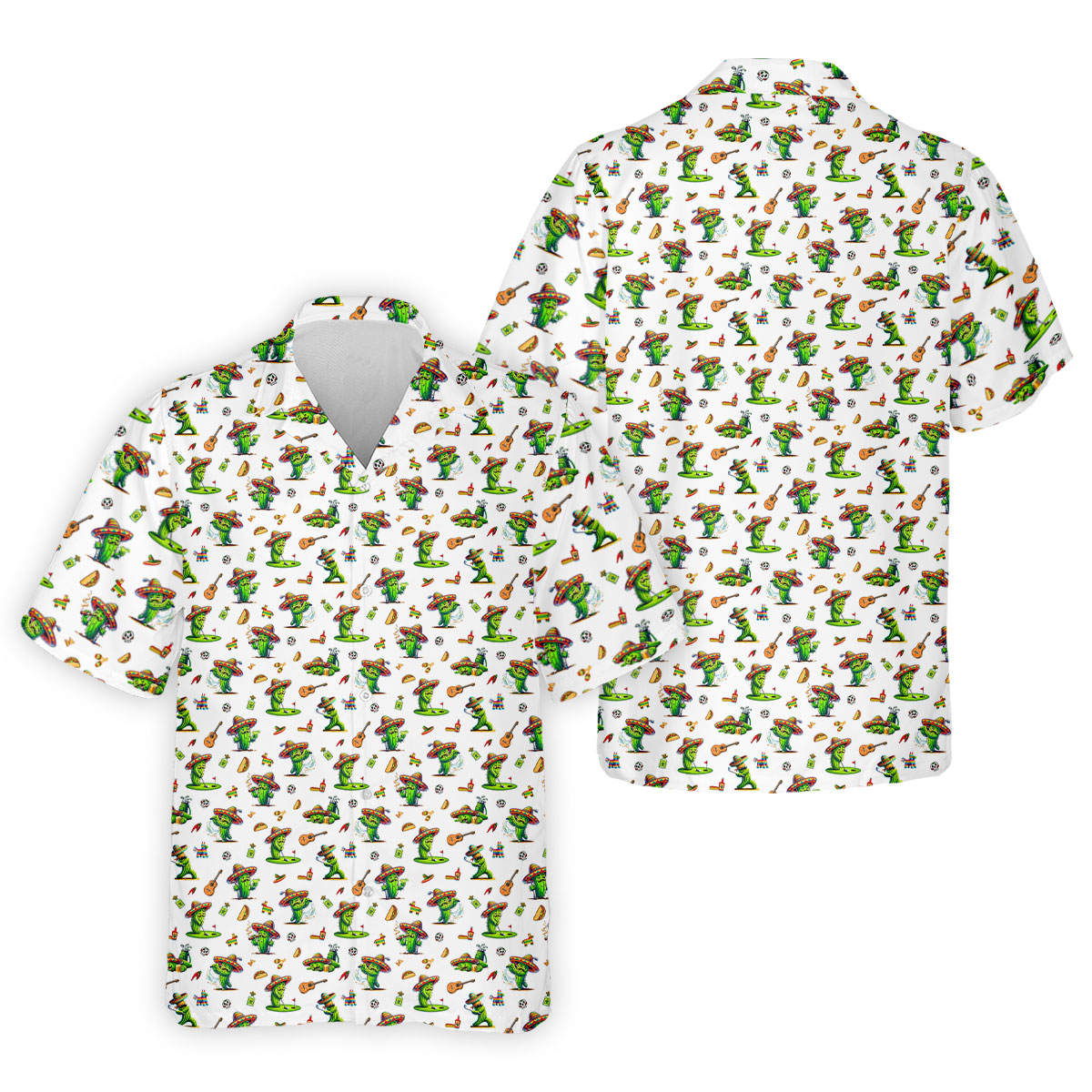 Cartoon Mustach Funny Cactus Cinco De Mayo Celebration Fiesta Themed White Golf Shirts For Men