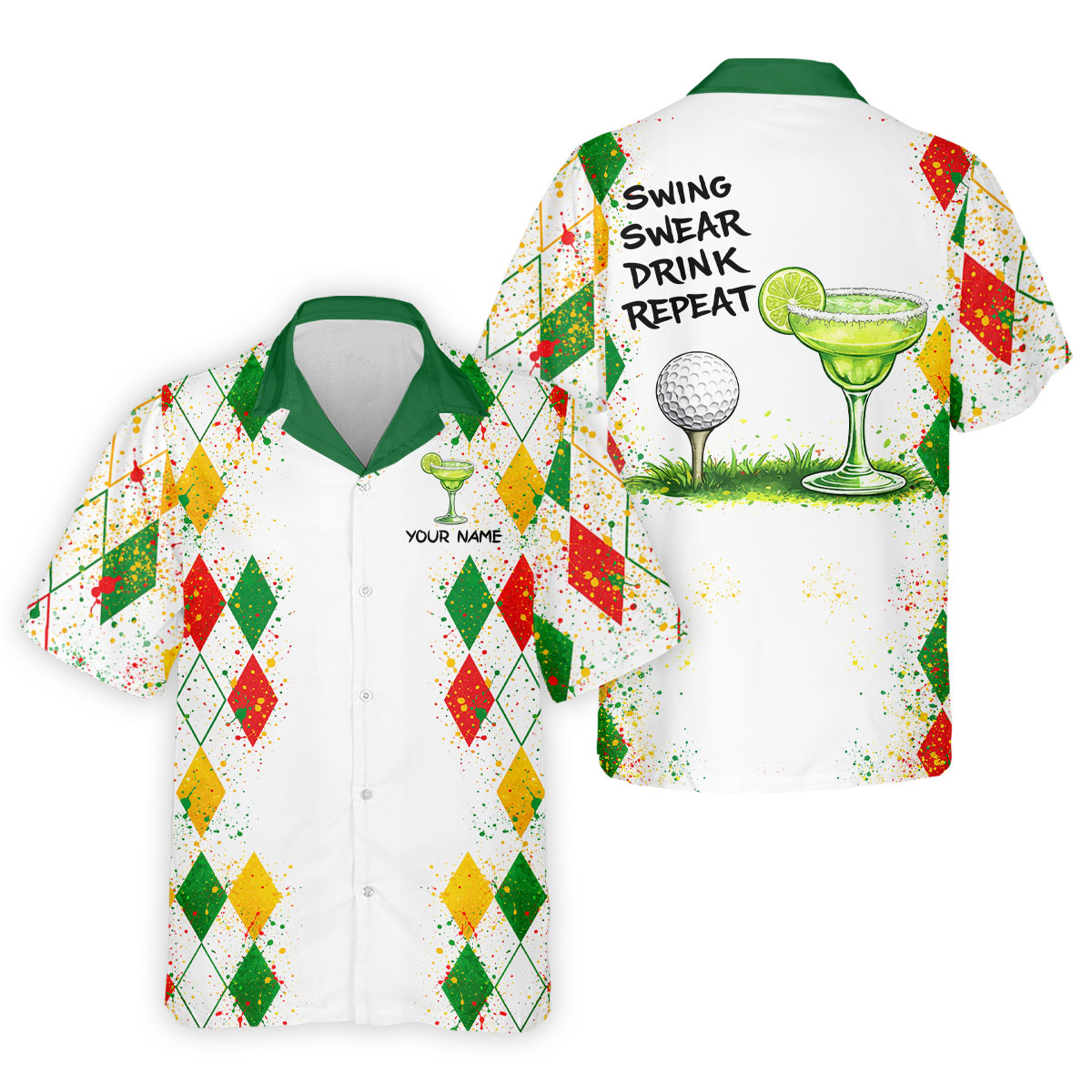 Swing Swear Drink Repeat Margarita Cocktail Cinco De Mayo Celebration Fiesta Themed Golf Shirts For Men