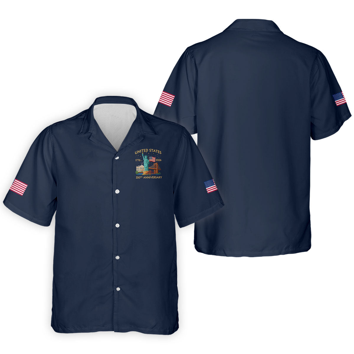American Symbols Navy Patriotic Golf Shirt, US 250 Years 4th Of July Golf Shirts For Men