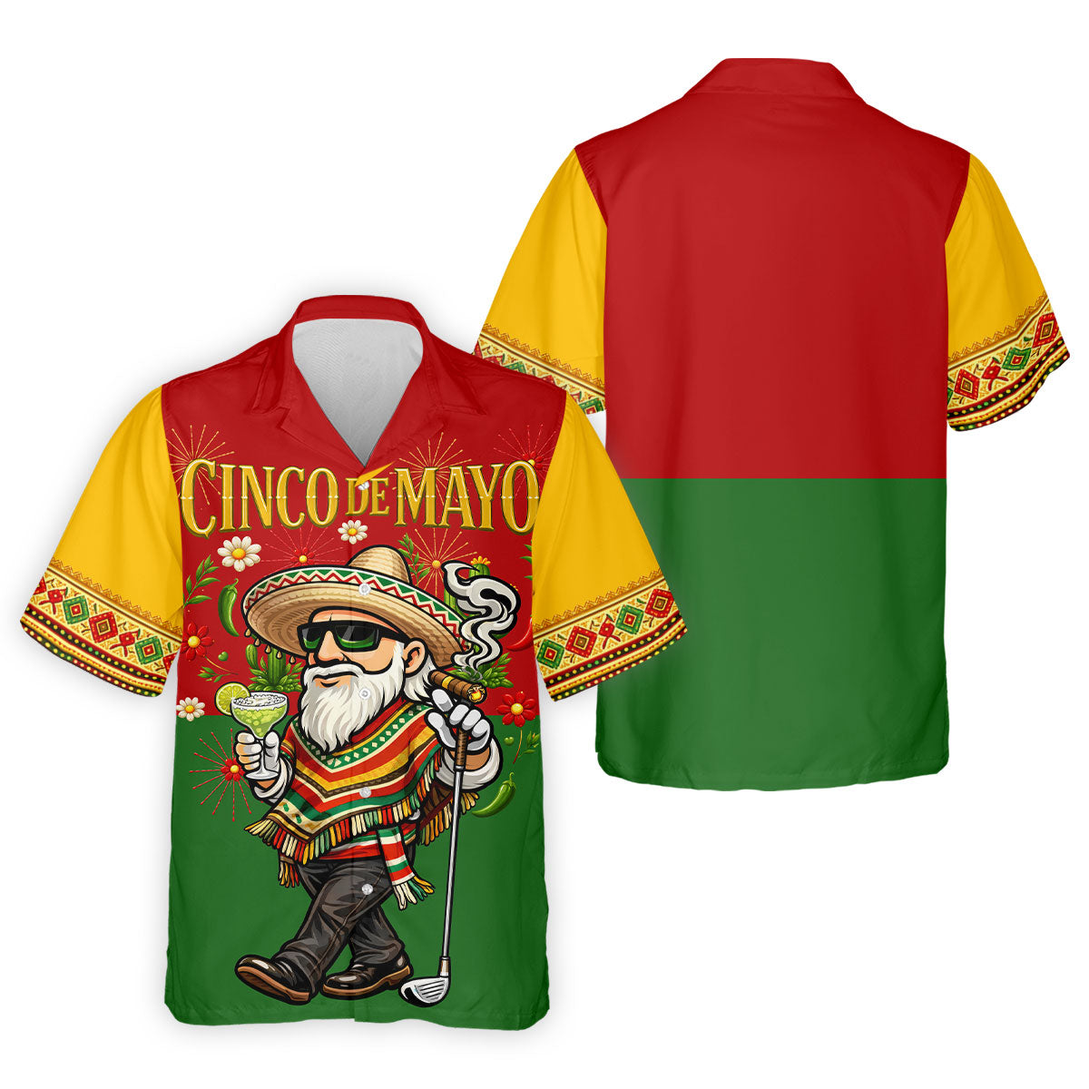 Margarita Man Cinco De Mayo Celebration Red Yellow Green Golf Shirt, Fiesta Theme Golf Shirts For Men