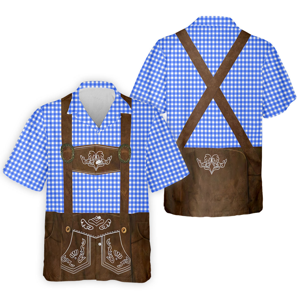 Blue Oktoberfest Lederhosen Illusion Sleeveless Golf Polo, Golf Shirts For Men, Mens Golf Apparel