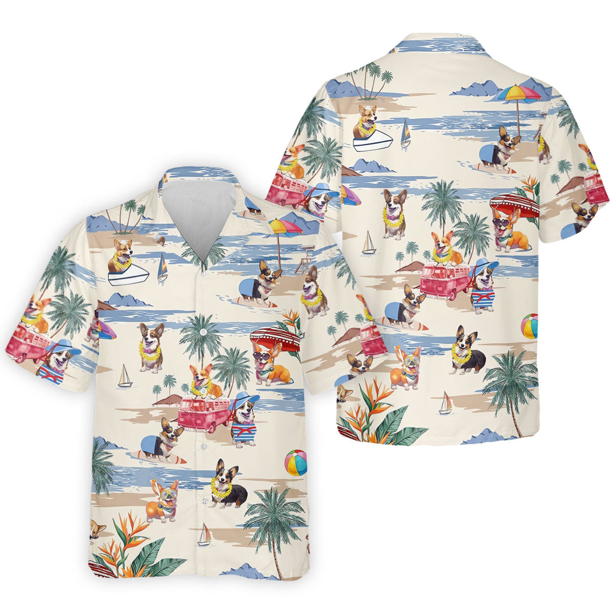 Cute Corgi Beach Vacation Golf Polo Shirt, Golf Polo Shirts For Men, Mens Golf Apparel