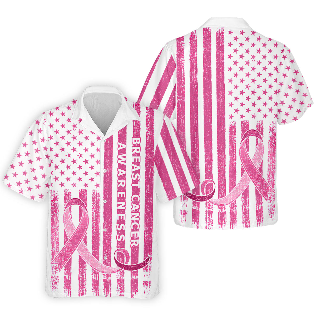 American Flag Breast Cancer Ribbon Polo Shirt, Mens Golf Polo, Printed Golf Shirts