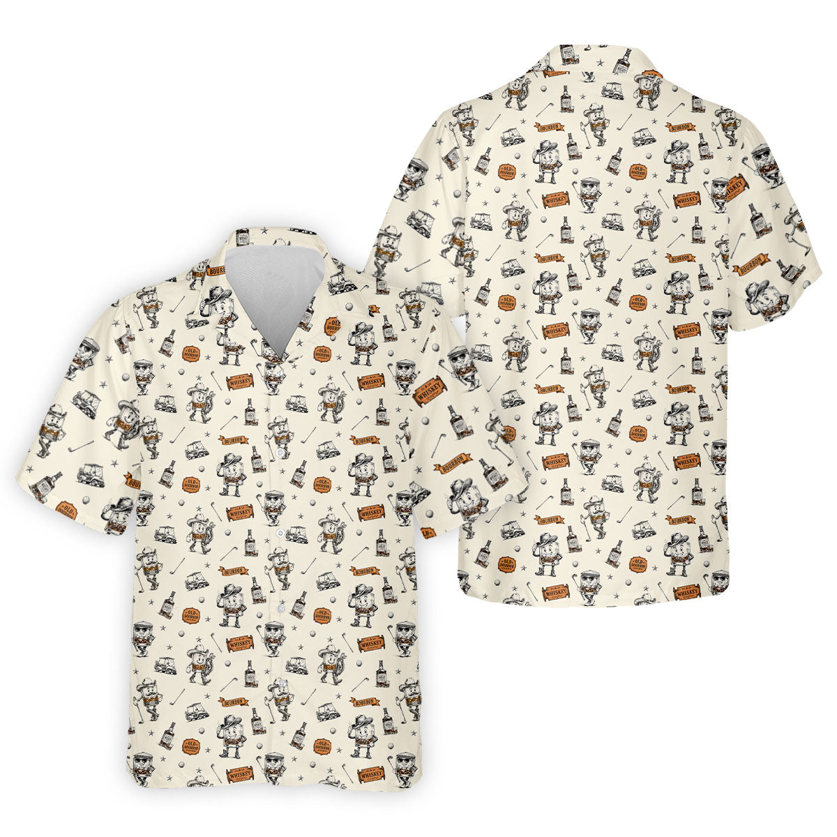 Vintage Bourbon Whiskey Golf Pattern Polo Shirt, Golf Polo Shirts For Men, Mens Golf Apparel