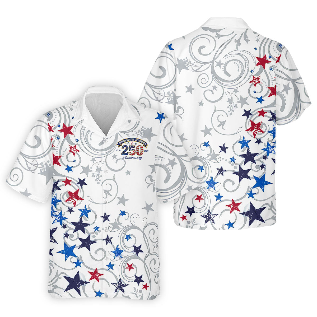 United States Of America 250 Anniversary Patriotic 4th Of July Golf Shirt, Red Blue Stars Golf Shirts For Men