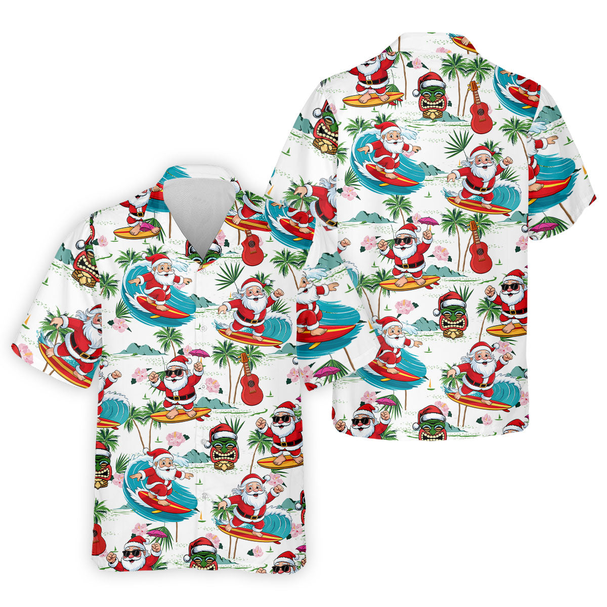 Tropical Christmas Surfing Santa Golf Polo Shirt, Mens Golf Polo, Golf Apparel For Men