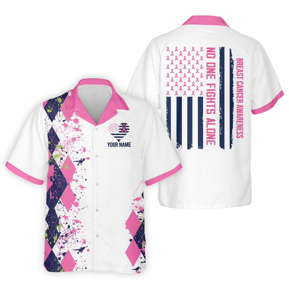 Custom No One Fights Alone Breast Cancer Shirt, Golf Polo Shirts For Men, Mens Golf Shirts