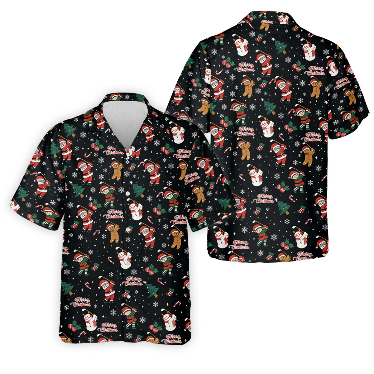 Merry Xmas Santa Gingerbread Snowman Golf Tops For Men, Christmas Golf Shirt, Fun Golf Shirts For Men