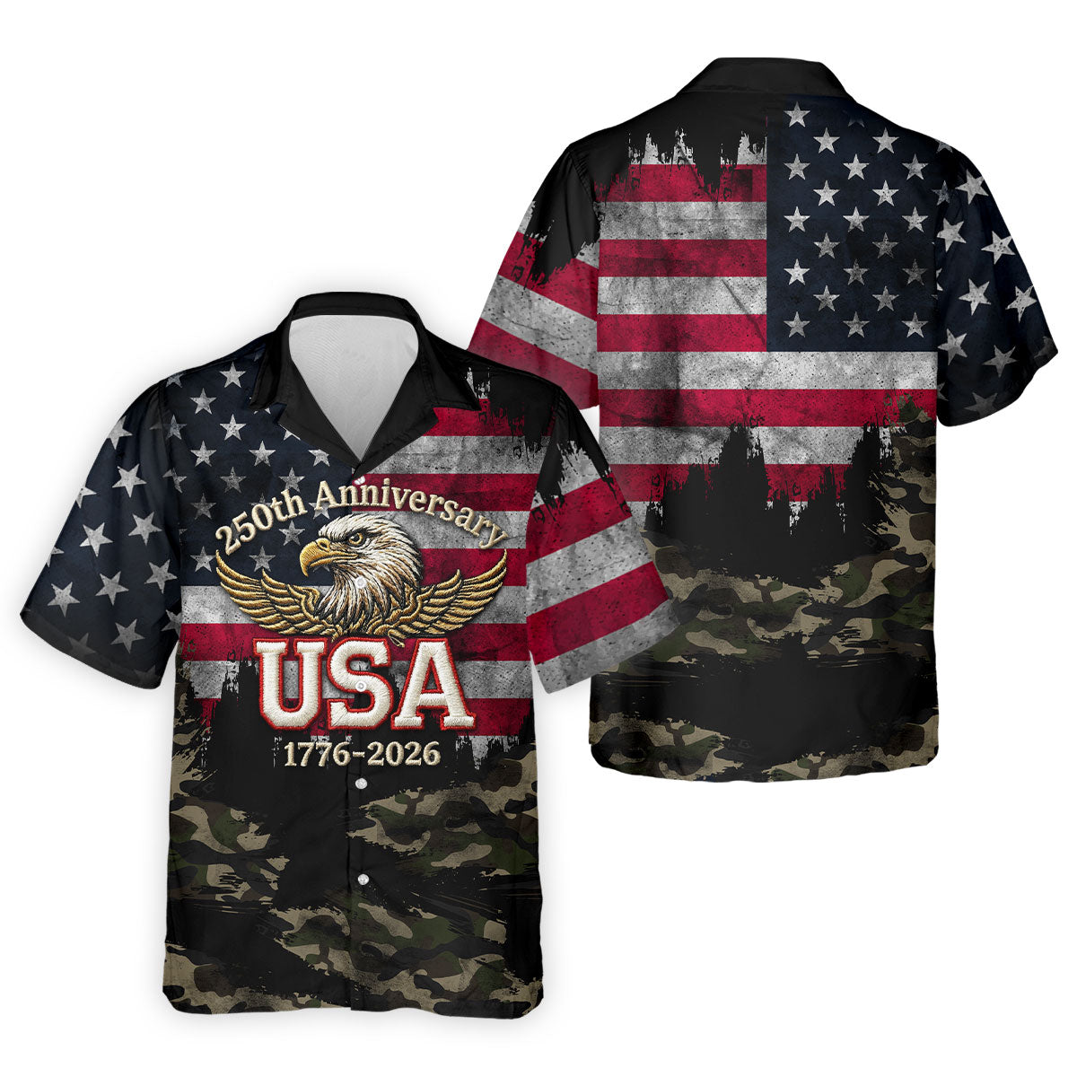 250th Anniversary Camo Golf Shirt, Distressed US Flag Patriotic 4th Of July Golf Shirts For Men