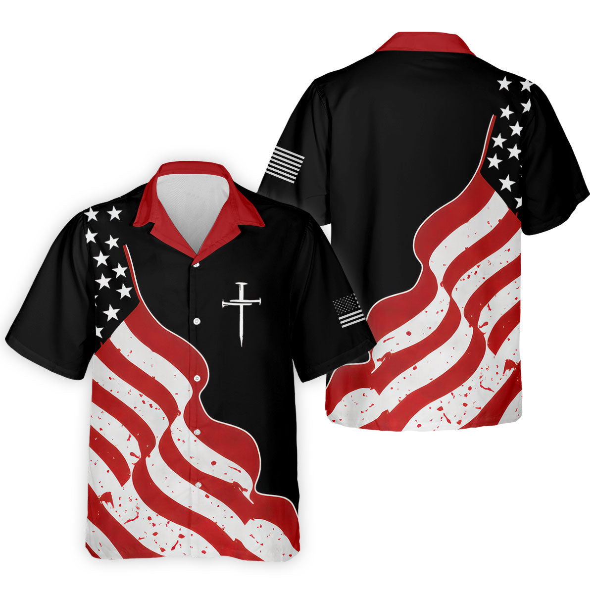 Faith Cross America 250th Anniversary 4th Of July Shirt, Patriotic Black Golf Shirts For Men