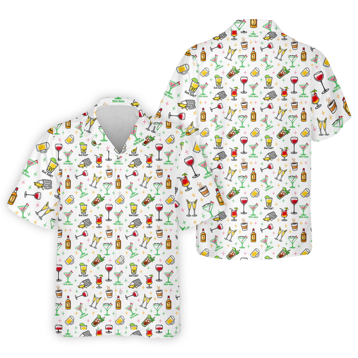 19th Hole Cocktail Drinks Pattern Golf Shirt, Mens Golf Polo, Printed Golf Shirts