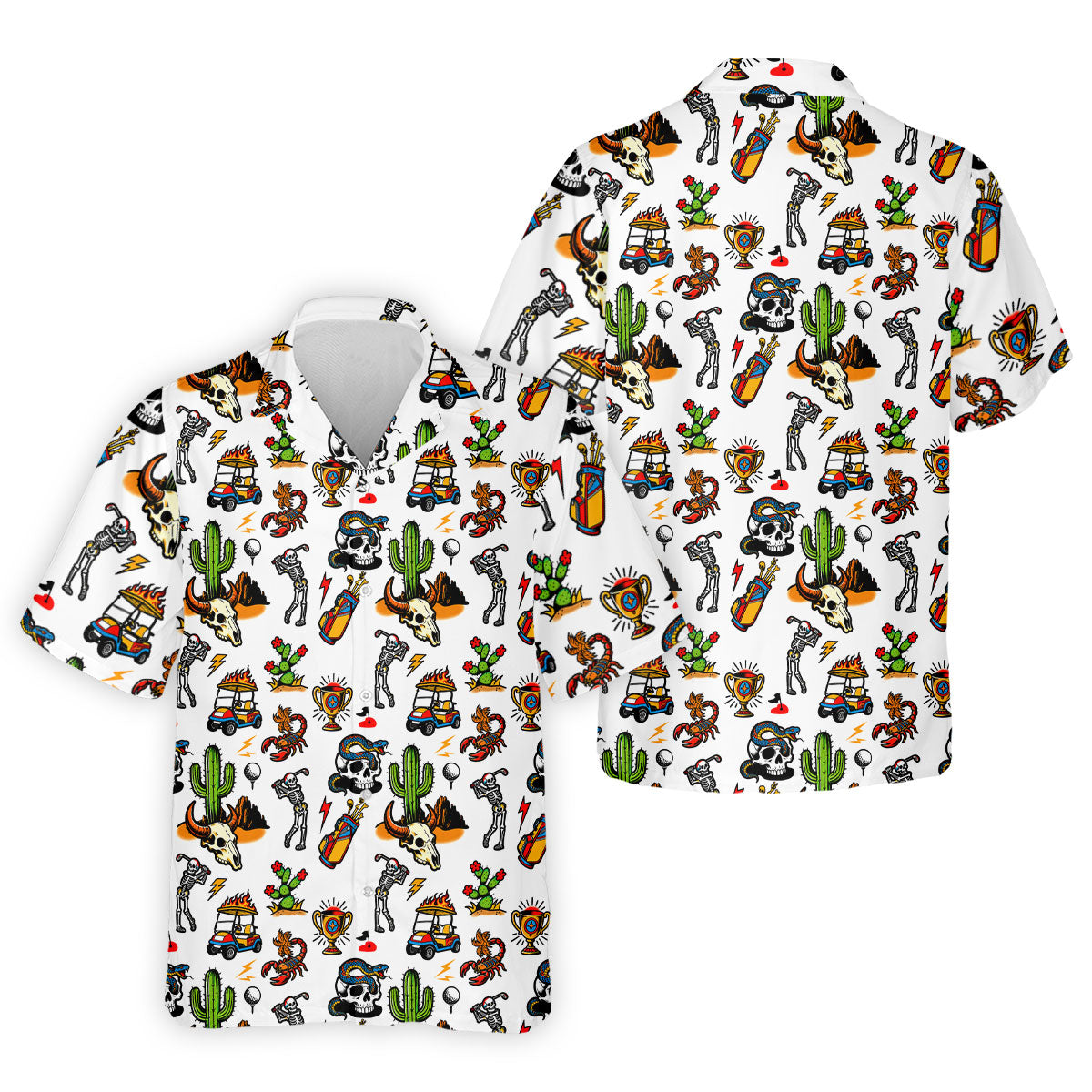 Southwestern Desert Golf Icons Pattern Polo Shirt, Mens Golf Shirts, Hawaiian Golf Shirt