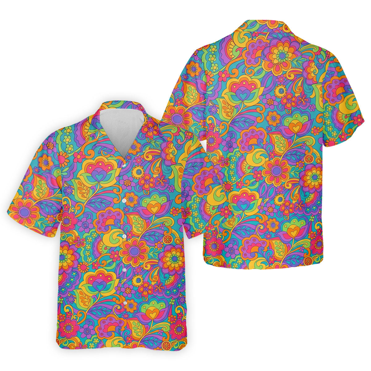 Vintage Psychedelic Floral Pattern Hawaiian Golf Shirt, Mens Golf Shirts, Golf Polo Shirts For Men