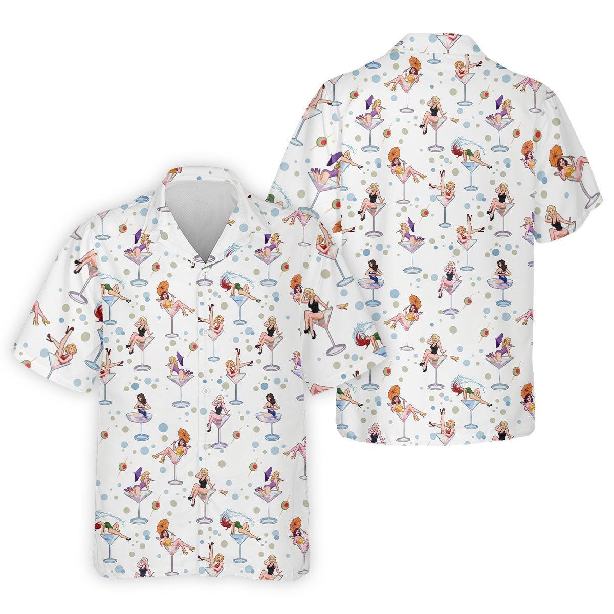 Retro Pin Up Martini Cocktail Hawaiian Golf Shirt, Golf Shirts For Men, Hawaiian Golf Shirt