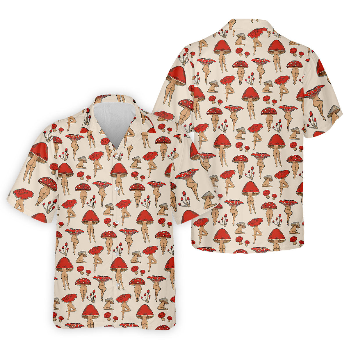 Vintage Mushroom Pin Up Pattern Hawaiian Golf Shirt, Mens Golf Shirts, Golf Apparel For Men
