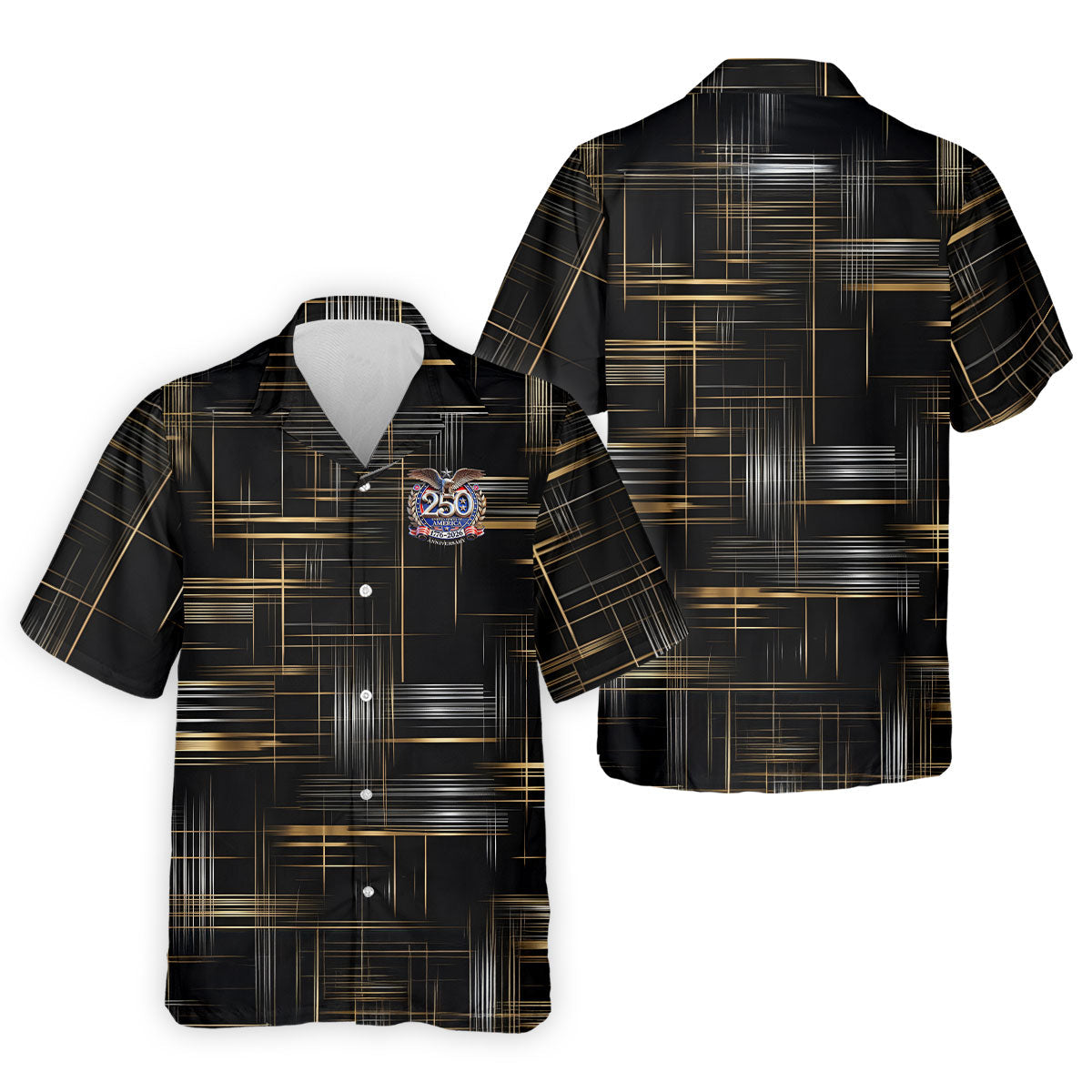 Gold And Silver Grid Pattern Patriotic 4th Of July Golf Shirt, 250 Years Golf Shirts For Men