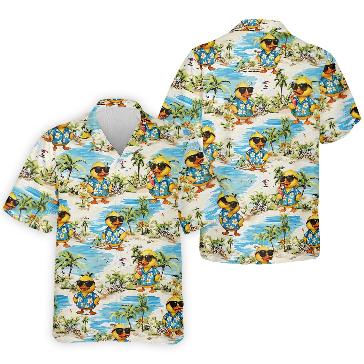 Cute Funny Duck Hawaiian Golf Shirt, Beach Theme Men's Golf Shirt, Polo Shirts For Men