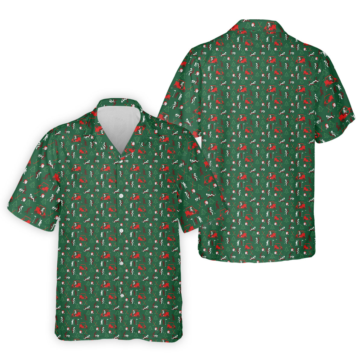 Christmas Golf Cart and Golfer Polo Shirt, Golf Polo Shirts For Men, Mens Golf Shirts