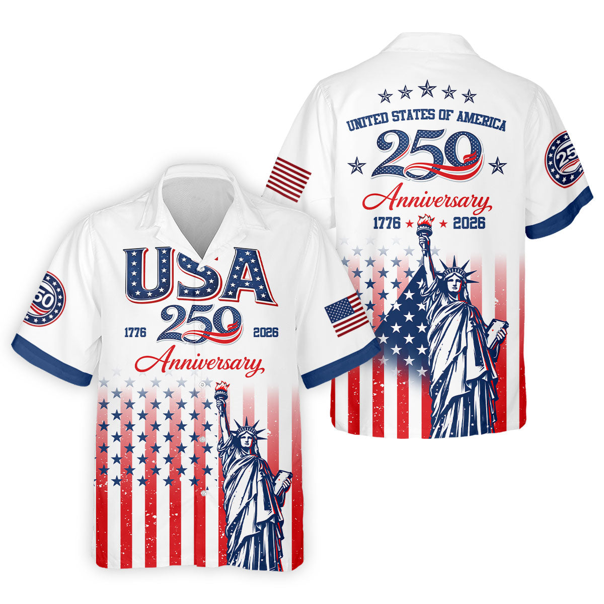 250 Anniversary Statue Of Liberty US Flag Golf Shirt, Patriotic 4th Of July Golf Shirts For Men