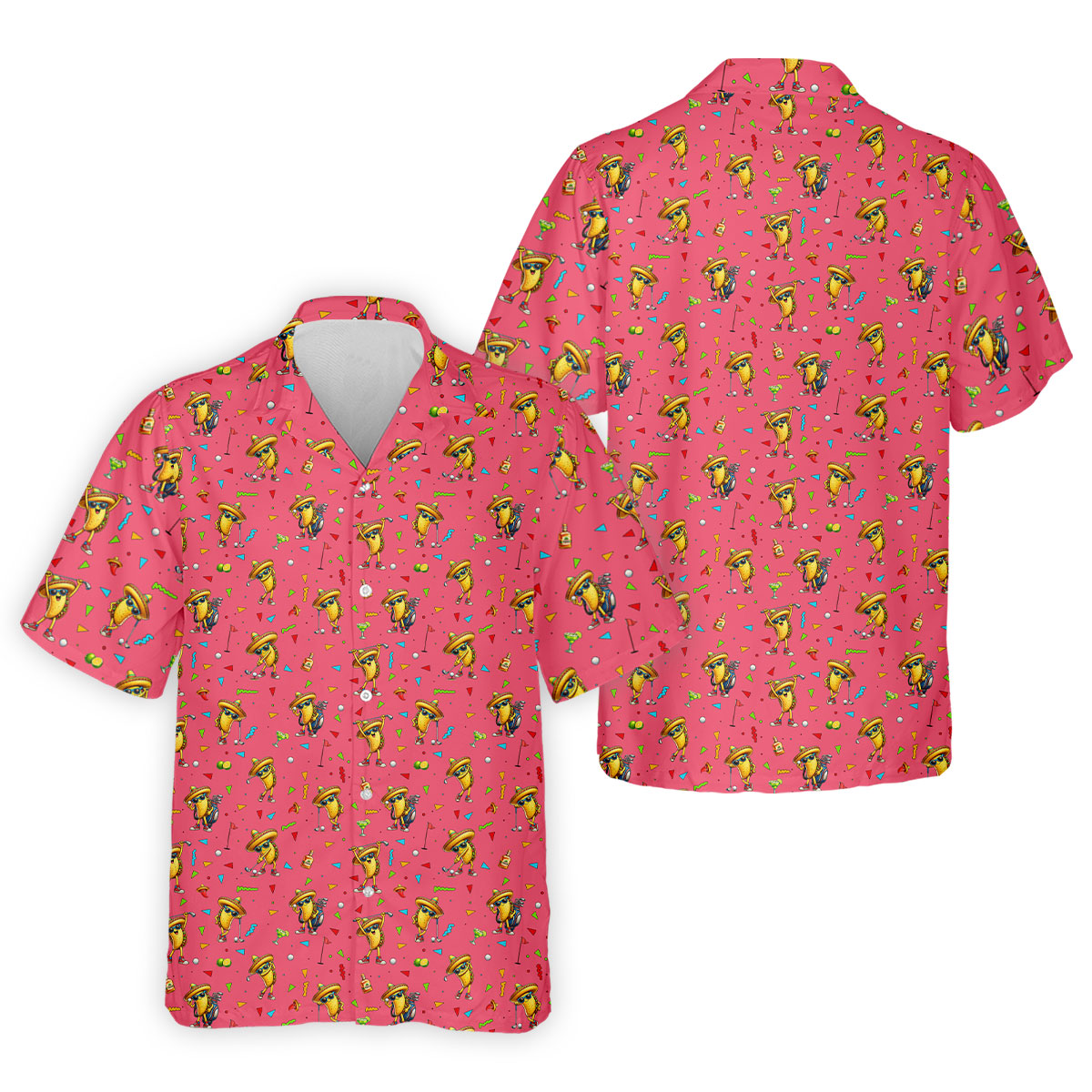 Fairway Fiesta Taco Margarita Mexico Theme Pink Golf Shirt, Men's Golf Shirts, Polo Shirts For Men