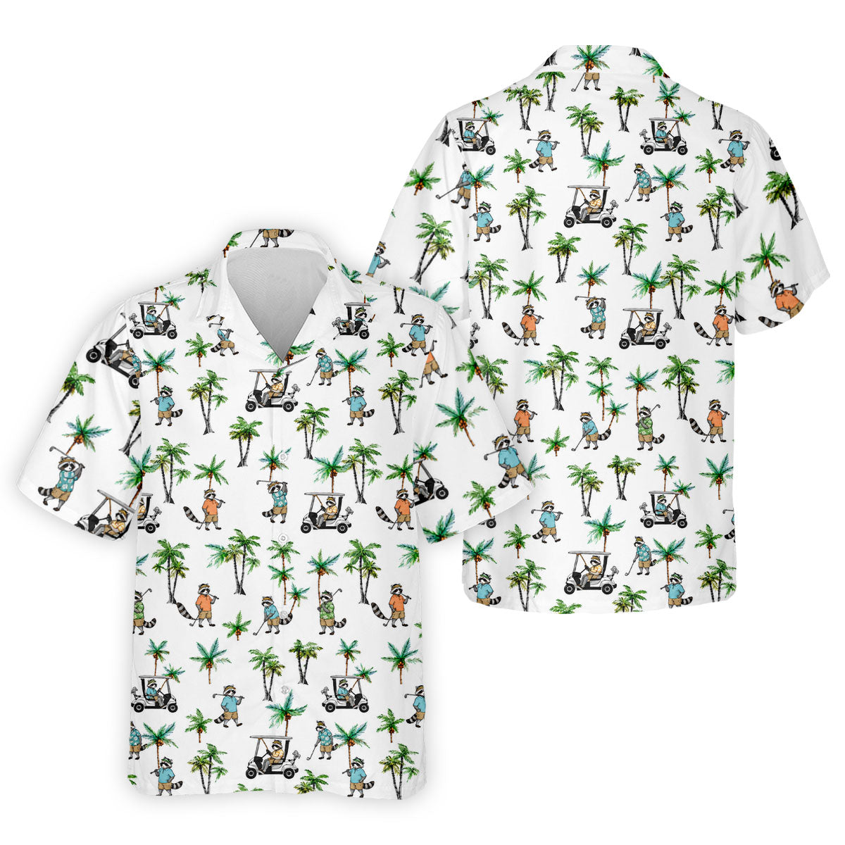 Funny Raccoon Tropical Golf Pattern Polo Shirt, Mens Golf Polo, Printed Golf Shirts