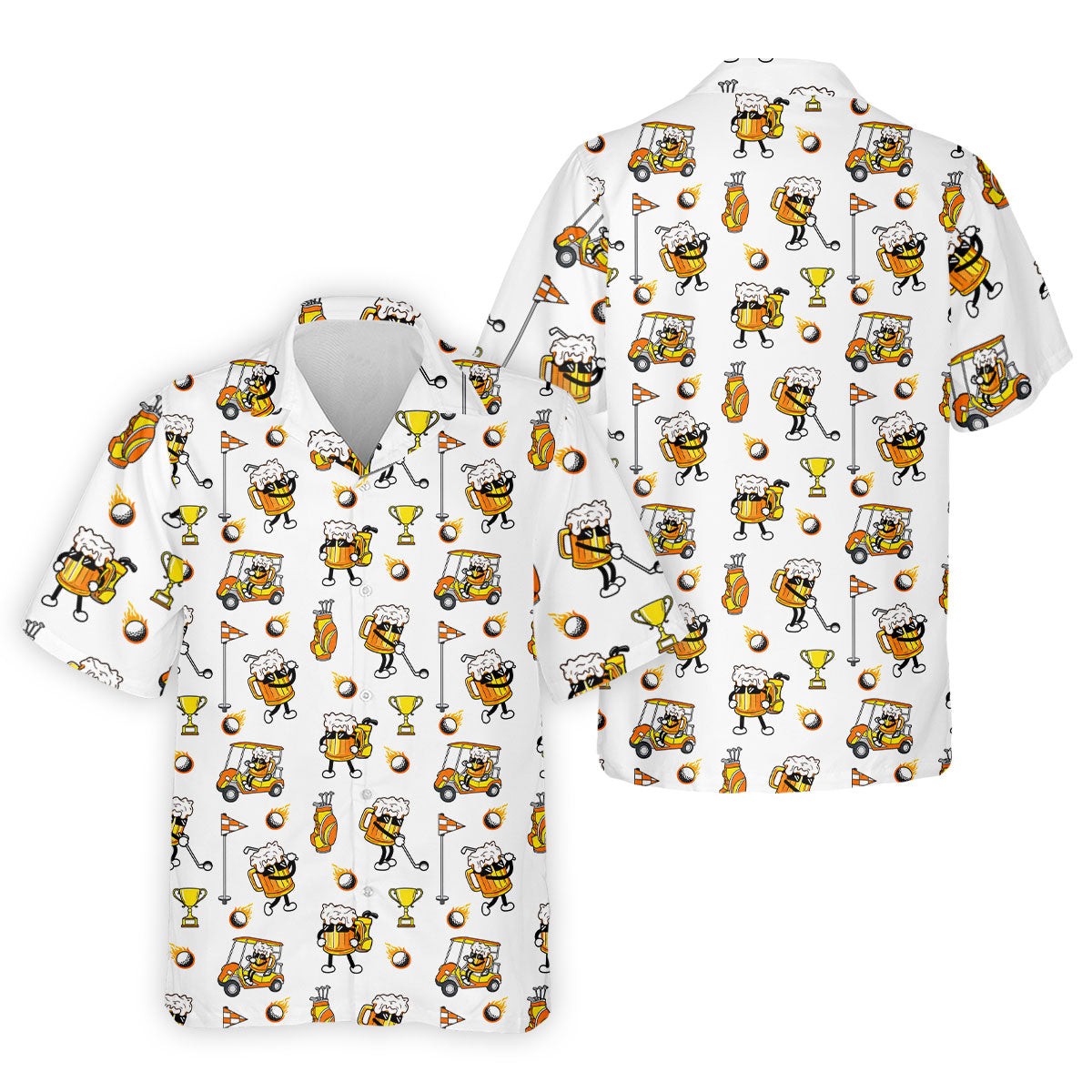 Funny Beer Mug Golfer Pattern Golf Polo Shirt, Mens Golf Polo, Golf Apparel For Men