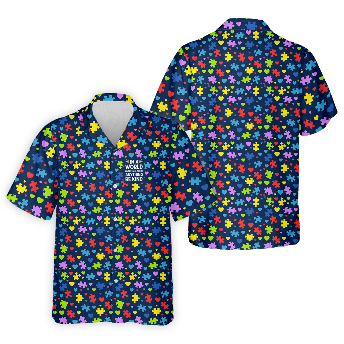In A World Where You Can Be Anything Be Kind Autism Awareness Puzzle Pattern Navy Golf Shirt, Polo Shirts For Men
