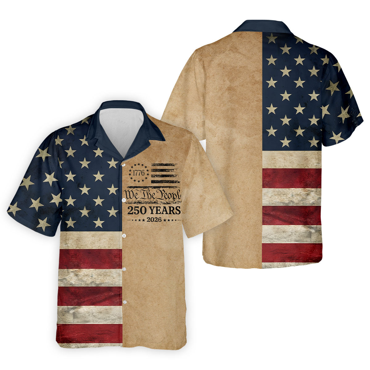 We The People 250 Years US Flag Pattern Patriotic Golf Shirt, 4th Of July Golf Shirts For Men