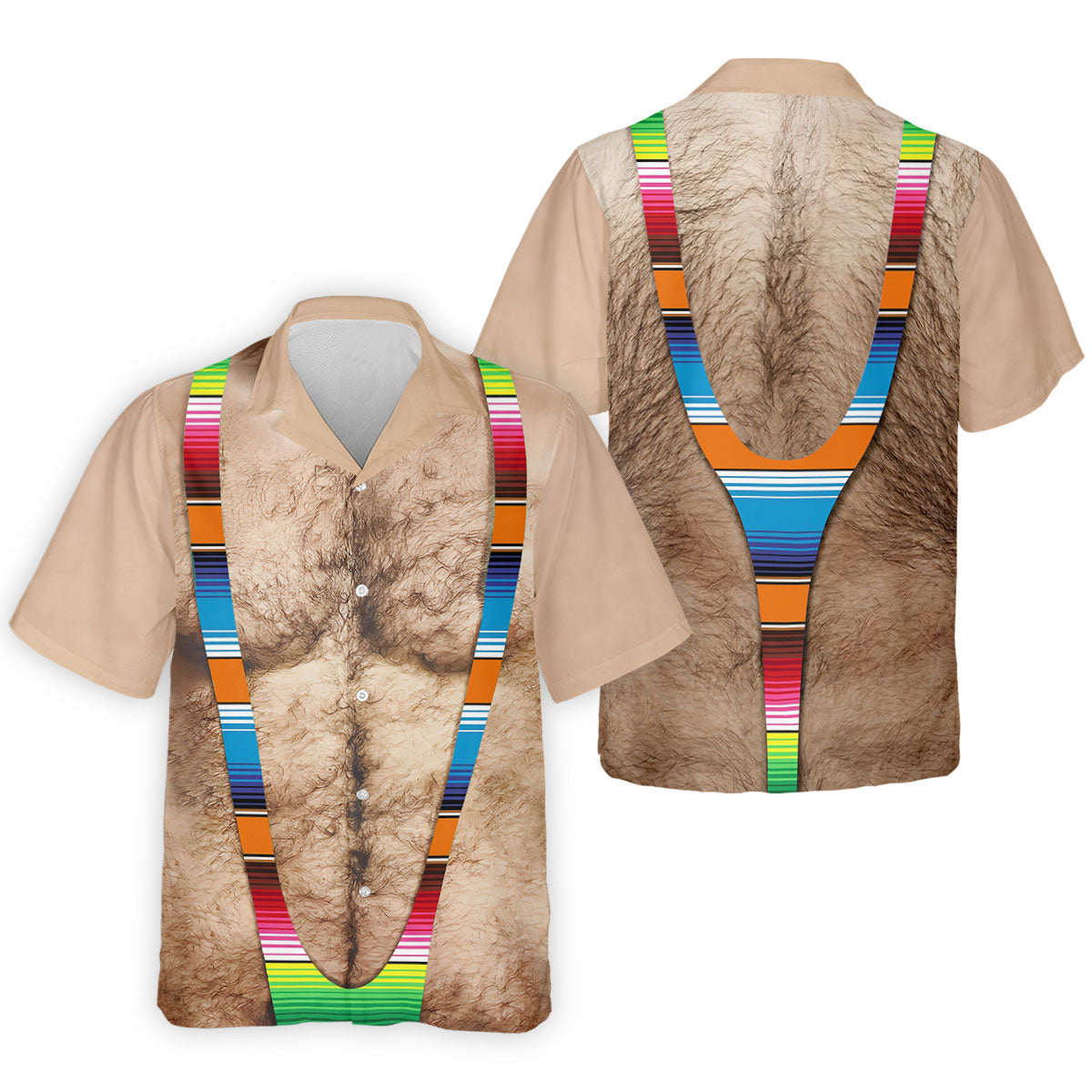 Hairy Body Serape Pattern Funny Cinco De Mayo Golf Tops For Men, Golf Shirts For Men