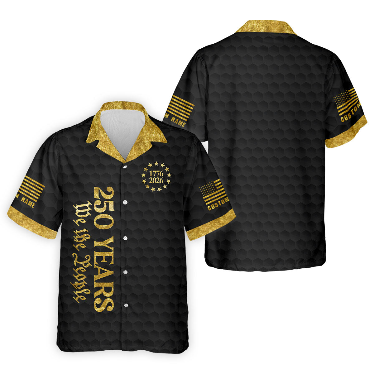 We The People 250 Years Gold Textured Patriotic Golf Shirt, 4th Of July Golf Shirts For Men