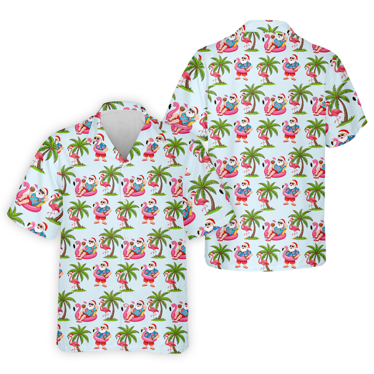 Flamingo Float Santa Christmas Golf Shirt, Men's Golf Shirt, Hawaiian Golf Shirt, Printed Golf Shirts