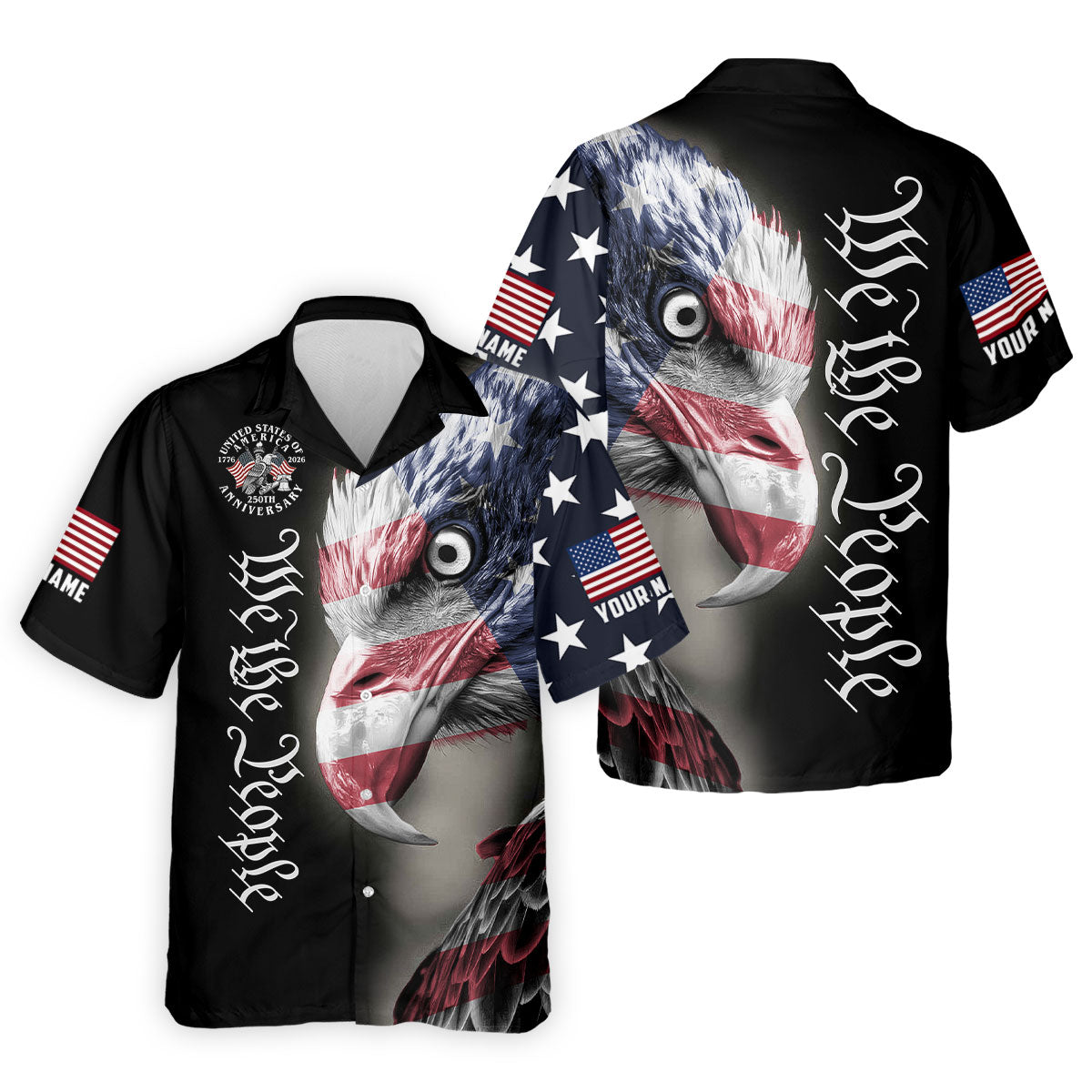 We The People Patriotic Bald Eagle American Flag Golf Shirt, 4th Of July Golf Shirts For Men