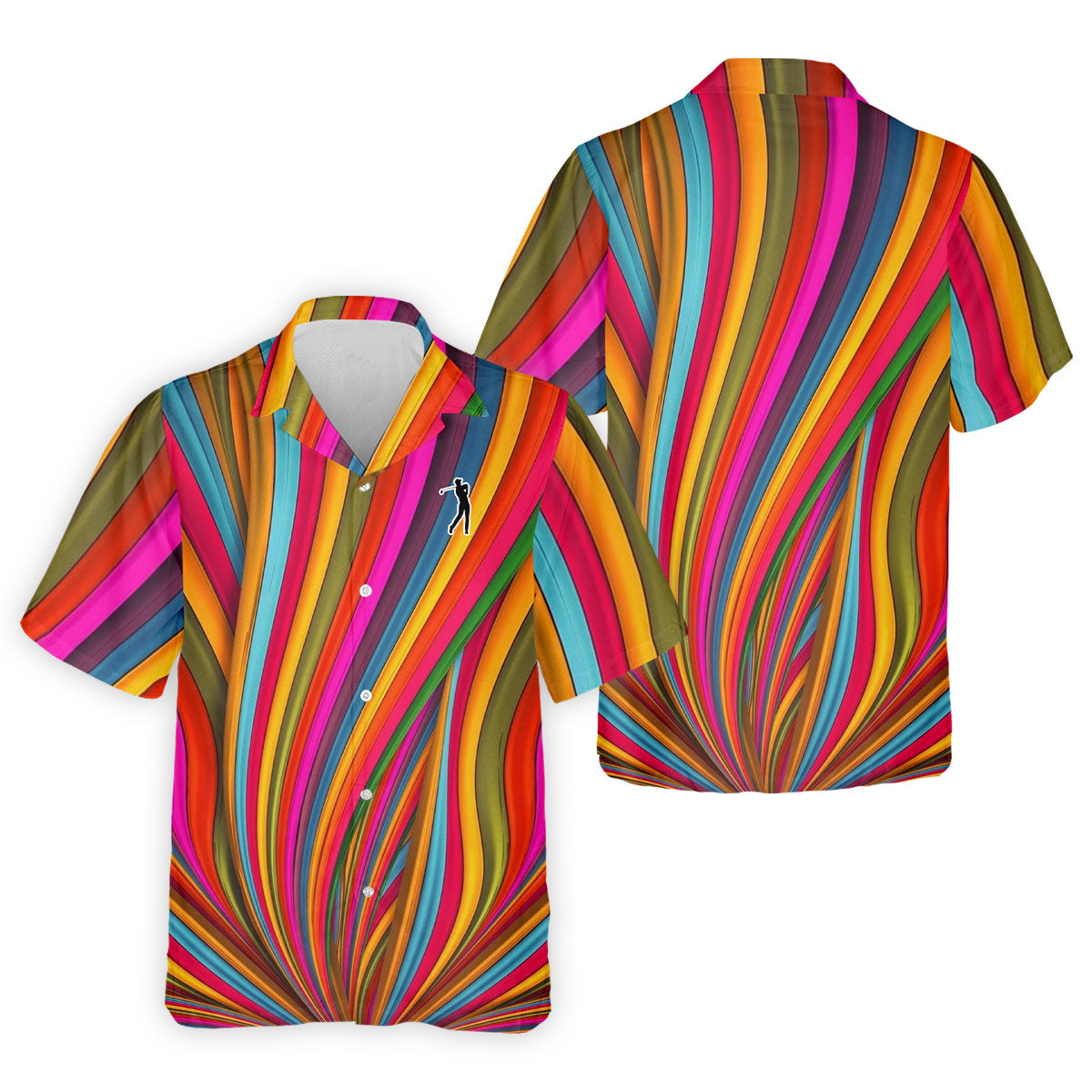 Rainbow Wave Golfer Silhouette Cinco De Mayo Celebration Fiesta Themed Golf Shirts For Men