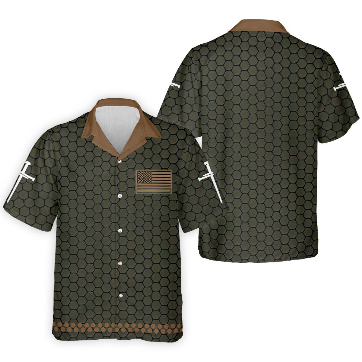 Faith Cross America 250 Anniversary Hexagonal Pattern Patriotic Golf Shirt, Golf Shirts For Men