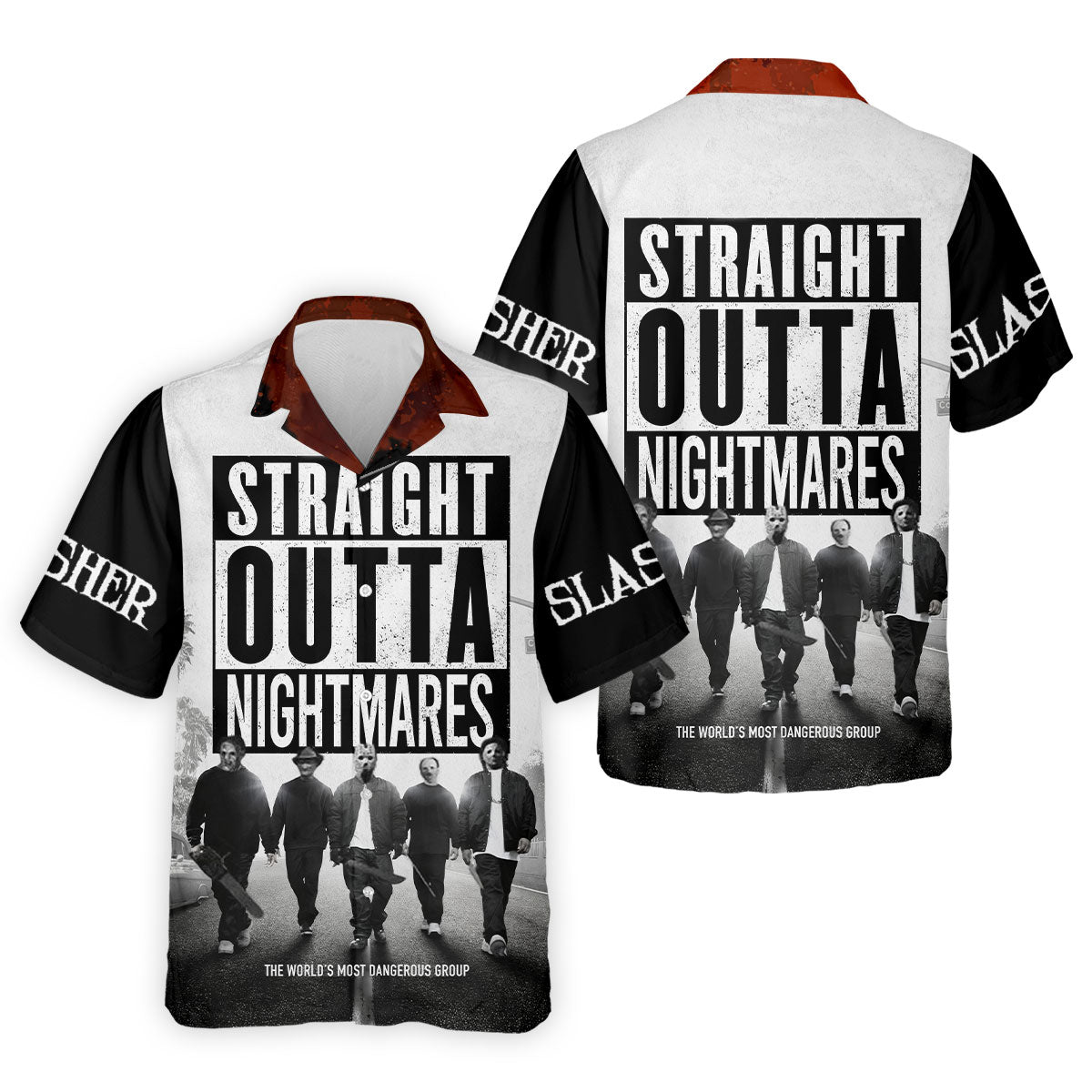 Straight Outta Nightmares Horror Character Golf Polo Shirt, Mens Golf Shirts, Hawaiian Golf Shirt
