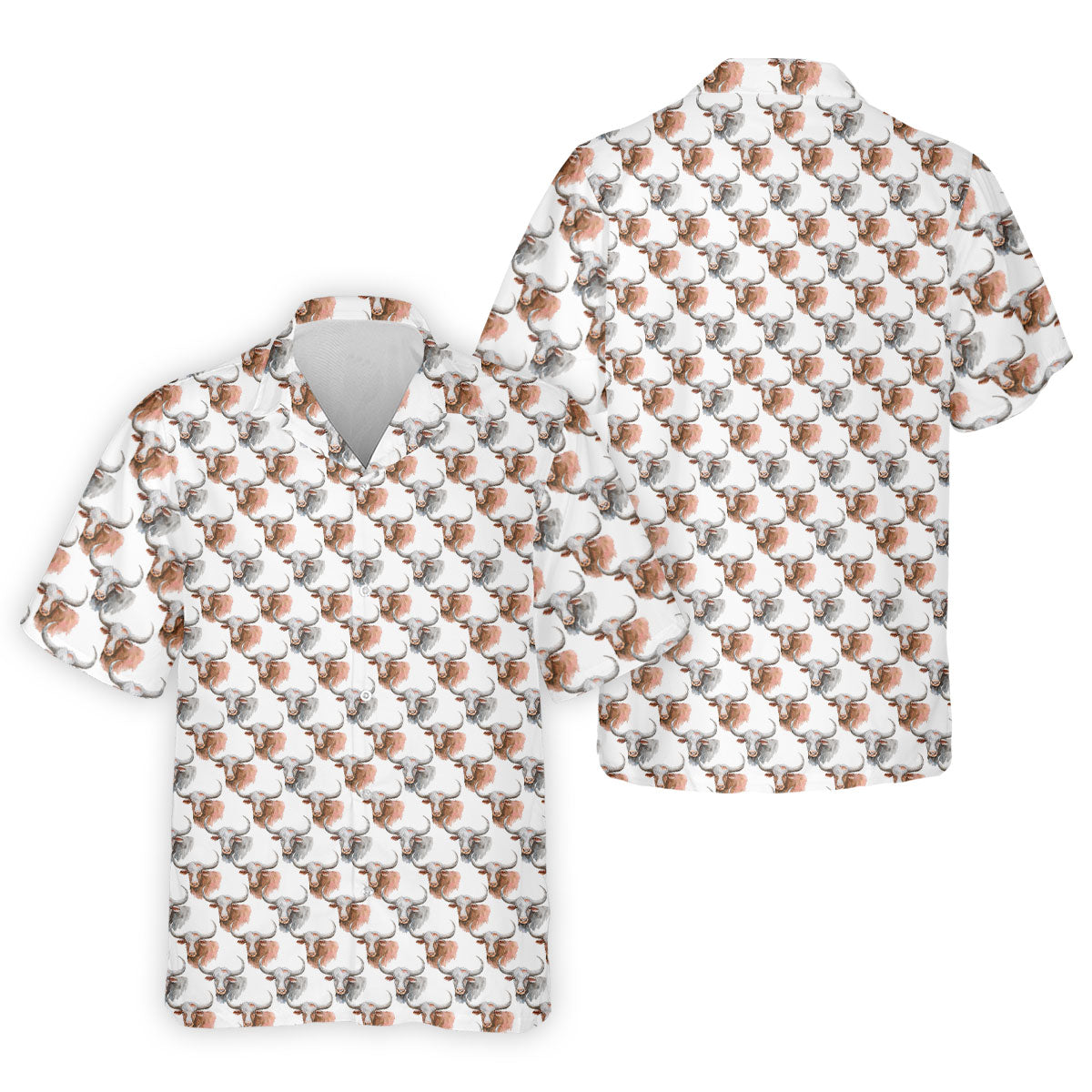 Longhorn Watercolor Pattern Golf Polo Shirt, Golf Apparel For Men, Hawaiian Golf Shirt