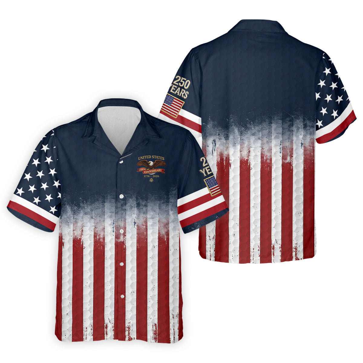 United States 250th Anniversary Distressed Flag Golf Tops For Men, Golf Ball Pattern Golf Shirts For Men