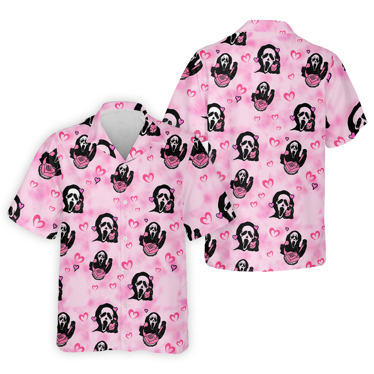 Pink Cute Ghost Caller Heart Pattern Halloween Golf Polo Shirt, Golf Apparel For Men