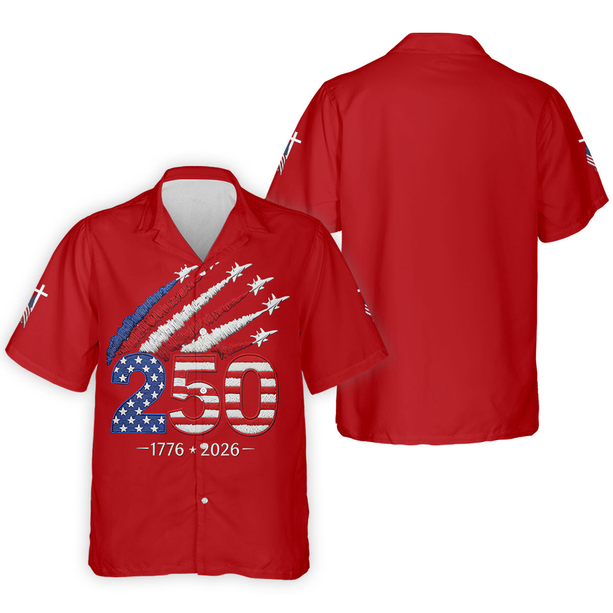 Flying Fighter Jets Faith Cross Patriotic 4th Of July Red Golf Shirt, 250 Years Golf Shirts For Men