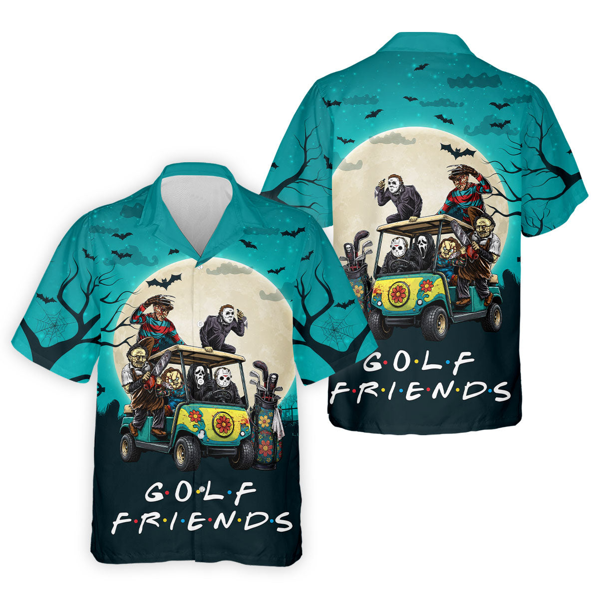 Horror Character Golf Cart Halloween Polo Shirt, Golf Shirts For Men, Halloween Shirt