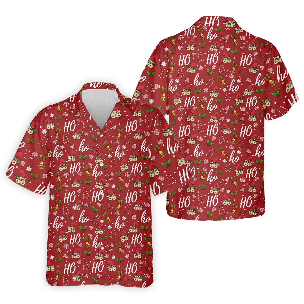 Funny Ho Ho Ho Naughty Tits Christmas Golf Shirt, Men's Funny Golf Shirts, Christmas Golf Gift